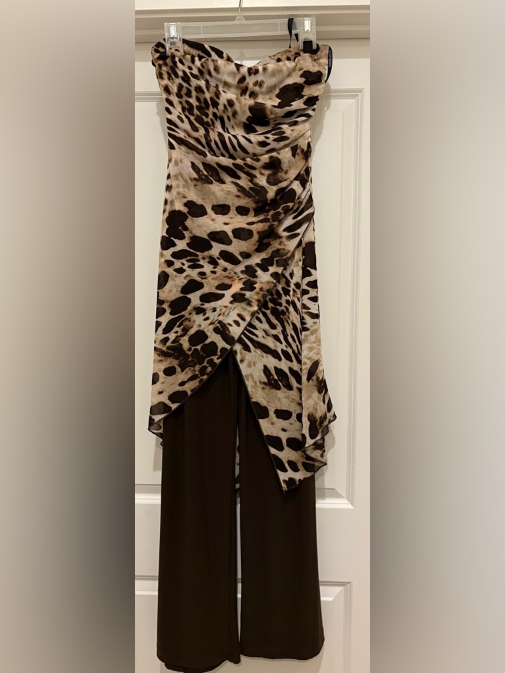 Bisou Bisou Brown and Leopard Print Strapless Top